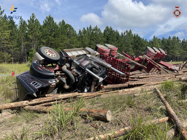 The scene of a logging truck crash at Tuan Forest on Monday. Photo: Lifelight