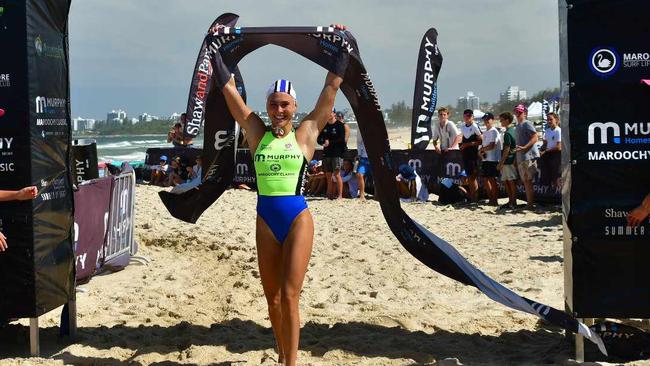 Maroochydore's Tiarnee Massie winning the Murphy Homes Kerri Thomas Open Ironwoman Race.