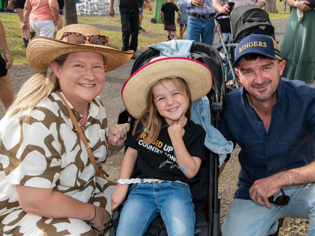 Meg McDougall and Kyle Tillack with their daughter Mary Tillack. Meatstock - Music, Barbecue and Camping Festival at Toowoomba Showgrounds.Friday March 8, 2024 Picture: Bev Lacey