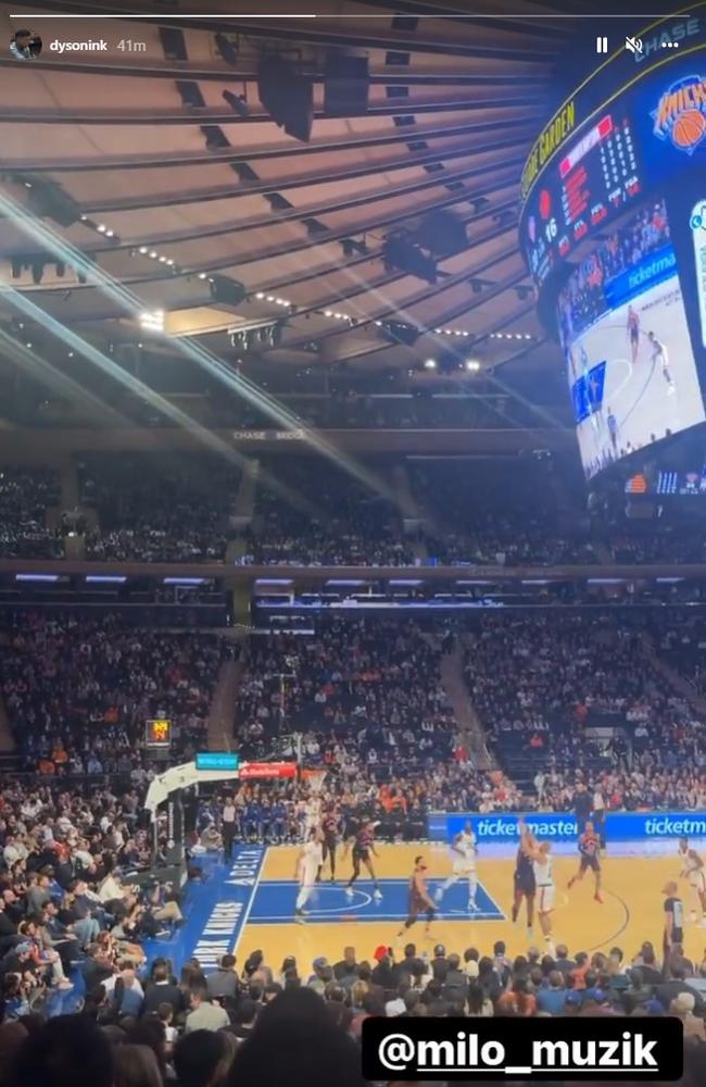 Luke and Milo Dyson at the New York Knicks vs Toronto Raptors NBA game. Picture: Instagram