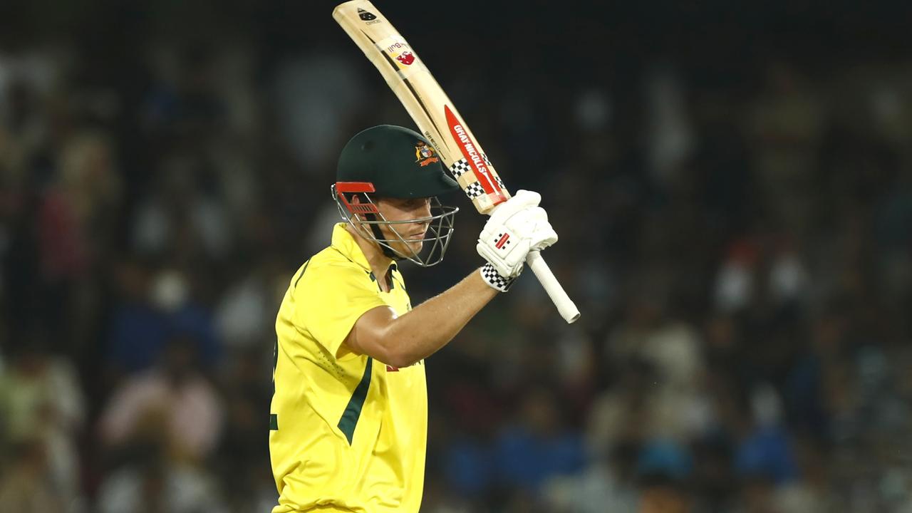 Cameron Green of Australia celebrates after scoring a fifty in India. (Photo by Pankaj Nangia/Getty Images)