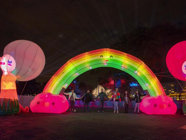 A rainbow lighting up Circular Quay. Picture: Steve Christo