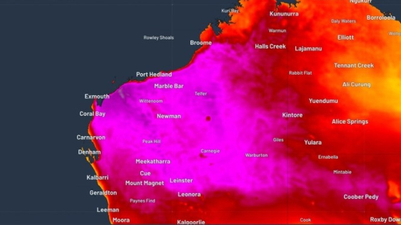 The heatwave is being powered from WA’s Pilbara region areas which could hit 50C on Friday or Saturday. Picture: Weatherzone