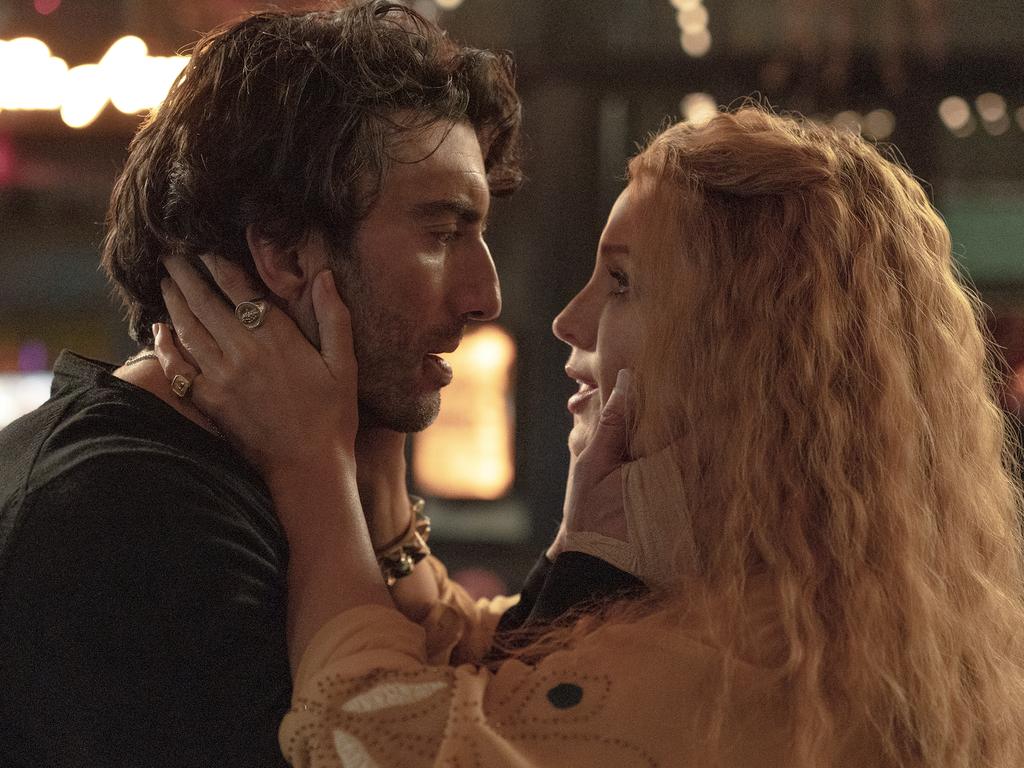 Justin Baldoni, left, and Blake Lively in a scene from It Ends With Us. Picture: Nicole Rivelli/Sony Pictures via AP