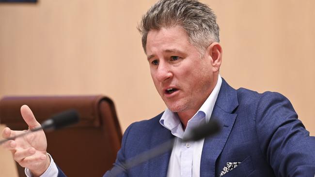 Nine Entertainment CEO Mike Sneesby at the public hearings of The Communications Legislation Amendment (Prominence and Anti-siphoning) Bill at Parliament House in Canberra. Picture: NCA NewsWire / Martin Ollman