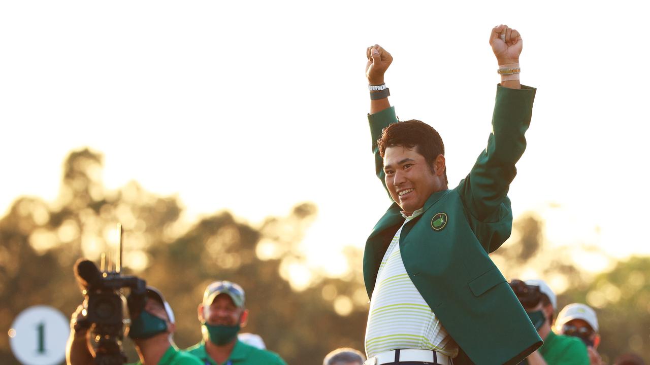 Hideki Matsuyama dons the Green Jacket. Picture: Getty