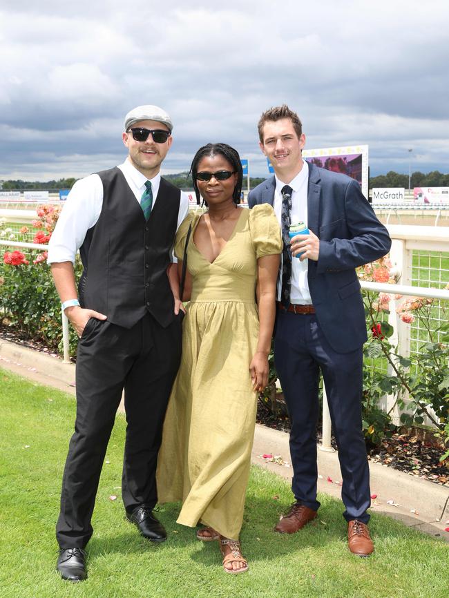 Matt Goossens, Faith Toe and Isaac Jantzen attend the Ballarat Cup. Picture: Brendan Beckett