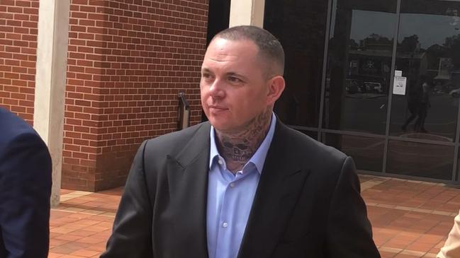 Monstr Clothing founder and accused bikie Shane Ross back during an appearance at Campbelltown Local Court.