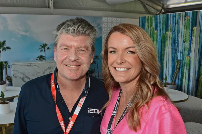 John Howe and Belinda Dawes in The Lounge at GC500 corporate suites, Main Beach. Pic: Regina King