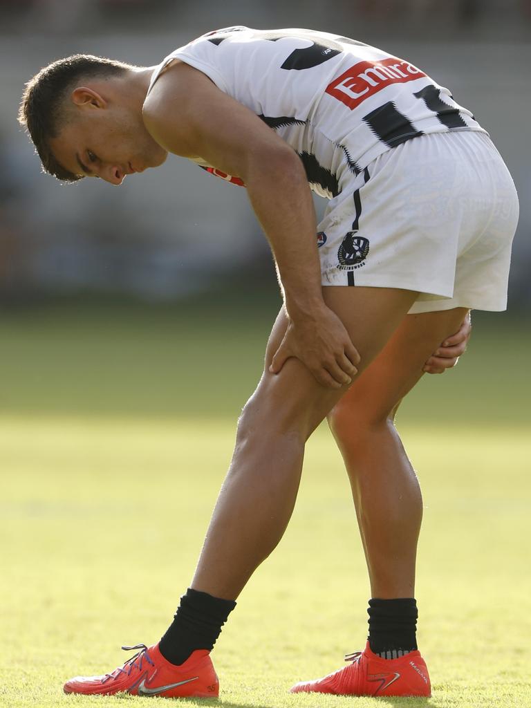 Nick Daicos was struggling with cramp. (Photo by Darrian Traynor/Getty Images)