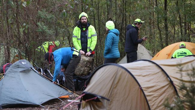 Searchers set up camp as the rescue mission entered its second night yesterday. Picture: David Crosling