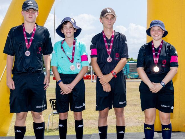 Football Queensland Premier League U13 Grand Final Referees: Referee (Alexander Morris) - AR1 (Kye Carter) - AR2 (Ella Rucci) - 4th Official (Jerome Stevens).