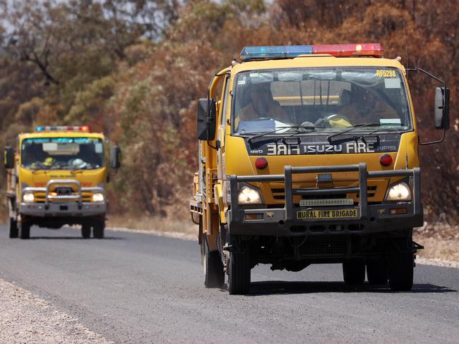 Rural Fire Brigade vehicles at the scene of fires in Tara on Tuesday. Picture: Liam Kidston.