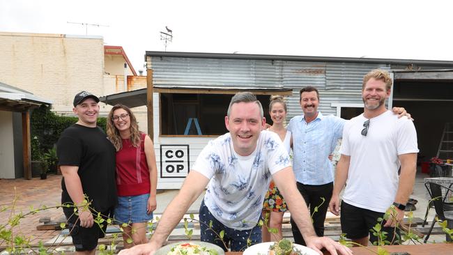 Burleigh Co-op is the new cafe taking over the closed Burleigh Social. Co owners Luke Ridden, Jessica Hartley, Dennis Duncanson, Jessie Jones, Nick Atkins and Darran Franks ready to get things moving again. Picture Glenn Hampson