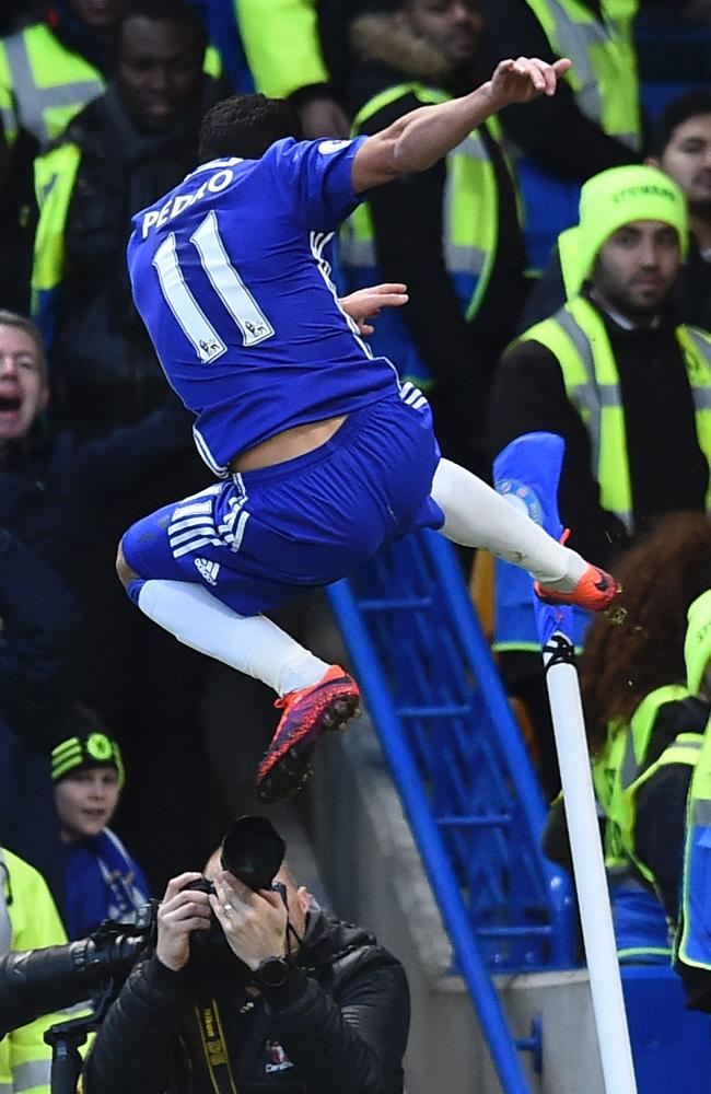 Chelsea's Spanish midfielder Pedro celebrates.