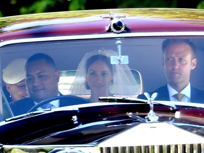 Meghan Markle during her car procession to the chapel. Picture: MEGA