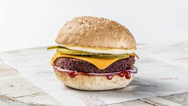 Lookalike: The Grill’d vegan burger is made from such ingredients as pea protein, chick peas and beetroot powder.