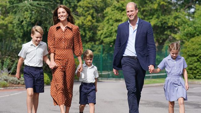 William and Kate with Prince George, and Princess Charlotte of Cambridge arrive for a settling in afternoon at Lambrook School, near Ascot. Picture: AFP.