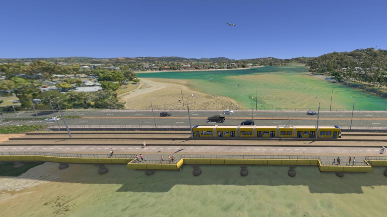 Artist impression of Gold Coast Light Rail Stage 4 between Burleigh Heads and Tugun (Another project scrapped from the priority list.)