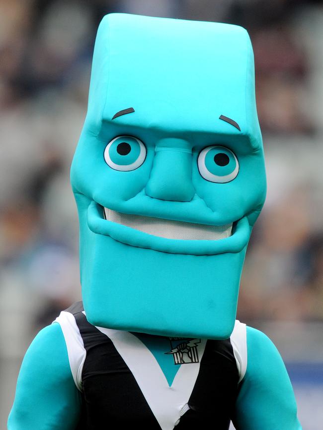 Port Adelaide mascot’s Thunda was allegedly assaulted by a minor at Saturday night’s showdown. Picture: AAP Image/Joe Castro.