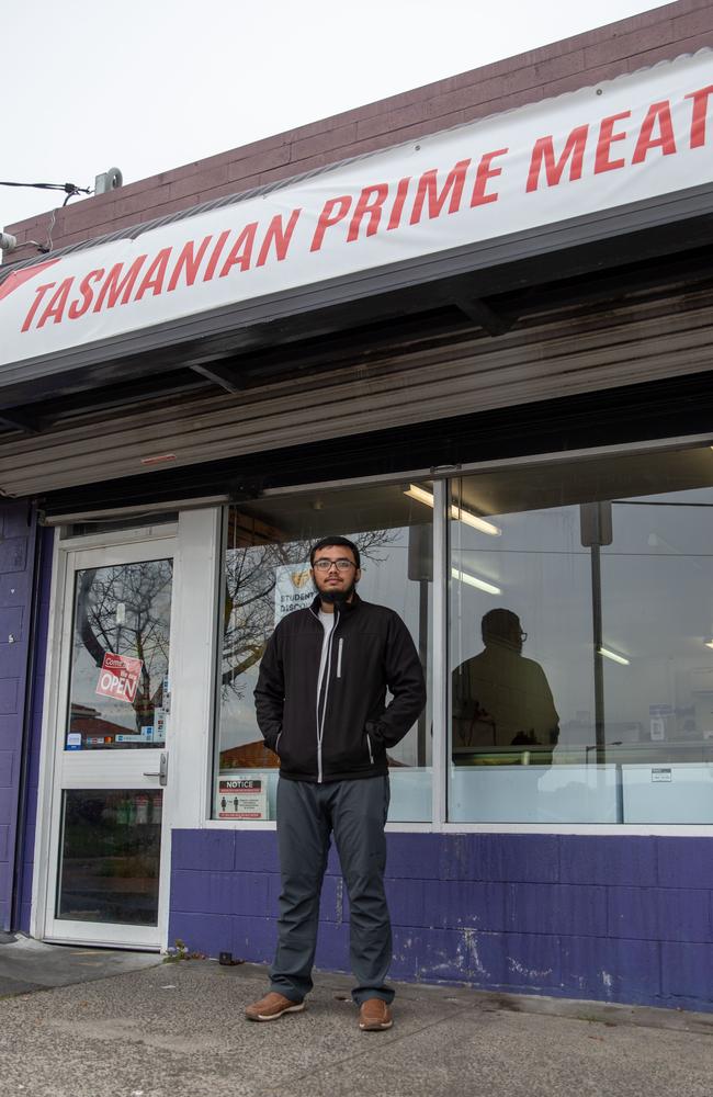 Tasmania Prime Meat Owner MD Imadul Islam Rahat outside his butchers shop, Tasmanian Prime Meat in Goodwood. Picture: Linda Higginson