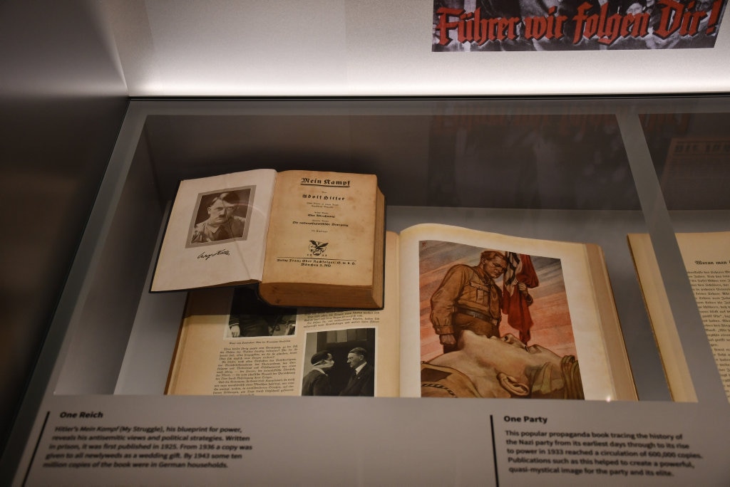 Hitler's Mein Kampf on display at the Sydney Jewish Museum. Picture: Mark Furler