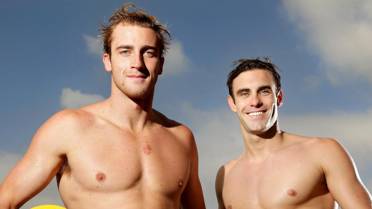 Aussie Water Polo players James Clark and Tyler Martin ahead of upcoming tournament .Picture Gregg Porteous