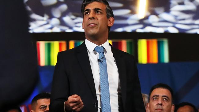 Rishi Sunak talks at a campaign event at the National Army Museum. Picture: Getty Images.