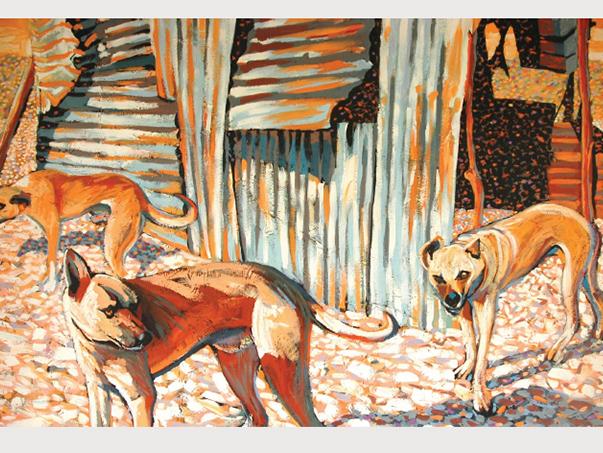 Cover of Barry Hill's book. Painting is "Camp Dogs", by Rodd Moss (1991)