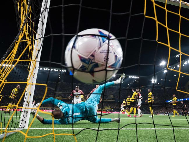 RB Leipzig's Austrian midfielder Xaver Schlager scores his team's third goal during the UEFA Champions League Group G football match between Young Boys and Leipzig. Picture: Fabrice Coffrini/AFP