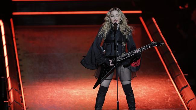 U.S. singer Madonna performs during the Rebel Heart World Tour in Macau, China, Saturday, Feb. 20, 2016. (AP Photo/Kin Cheung)