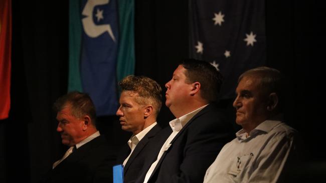 Councillors Pryce Allsop, James Owen, Reece Byrnes and Warren Polglase at Tweed Shire Council's Australia Day ceremony at Twin Towns Services Club on Tuesday, January 26, 2021. Picture: Liana Boss