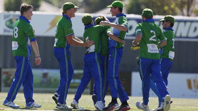 GDCA: East Sunbury players celebrate a run out. Picture: Stuart Milligan