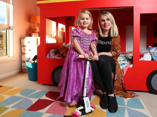 Stacy Klousia, of Hobart, with her daughter Eleanor, aged 3. Stacy hopes the meningococcal B vaccine will become part of the standard vaccination program for children. Picture: NIKKI DAVIS-JONES