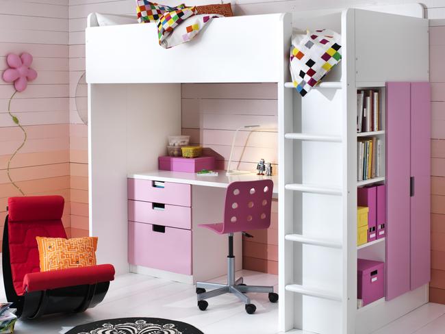 STUVA Loft bed combo with three drawers and two doors.