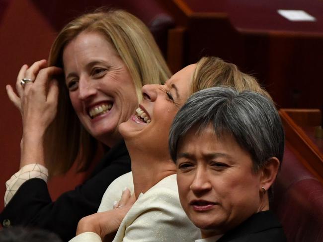 Senators Katy Gallagher, Kristina Keneally and Penny Wong were labelled ‘mean girls’. Picture: Sam Mooy