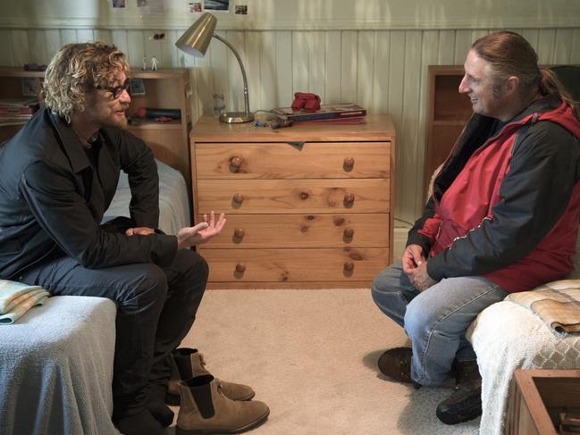 Simon Baker and Tim Winton on the set of Baker's film adaptation of Winton's 2008 novel Breath in WA in 2016. Picture Supplied.