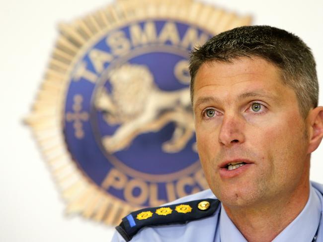 Acting Inspector Steve Jones at the Burnie Police Station during a press conference about the Murchison Highway fatal motor vehicle collision.