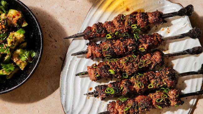 Cucumber salad and lamb cumin skewers — recipes by Lennox Hastie. Photo: Nikki To / TWAM