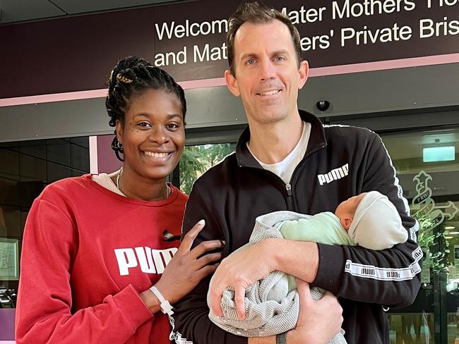 Romelda Aiken-George with former pro-basketballer husband Daniel Georg with baby Gianna.