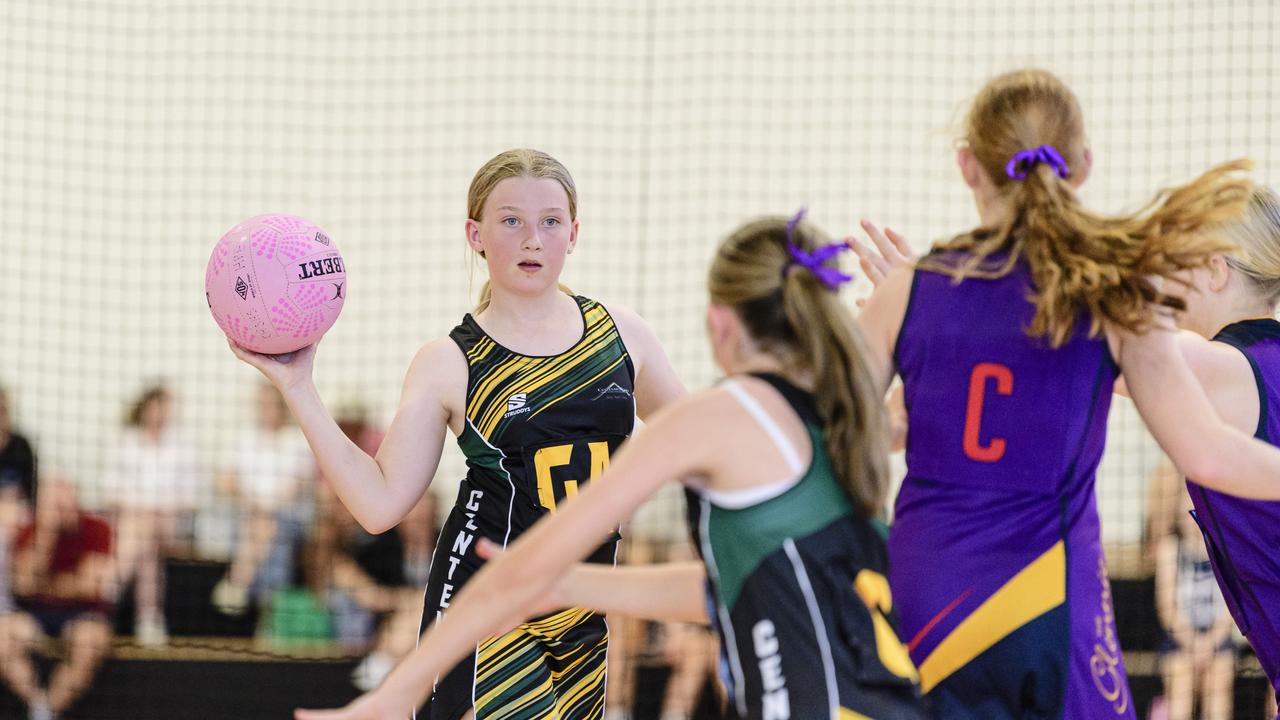 Sophie Chardon of Centenary Heights State School in the Laura Geitz Cup netball carnival at The Glennie School, Sunday, March 16, 2025. Picture: Kevin Farmer