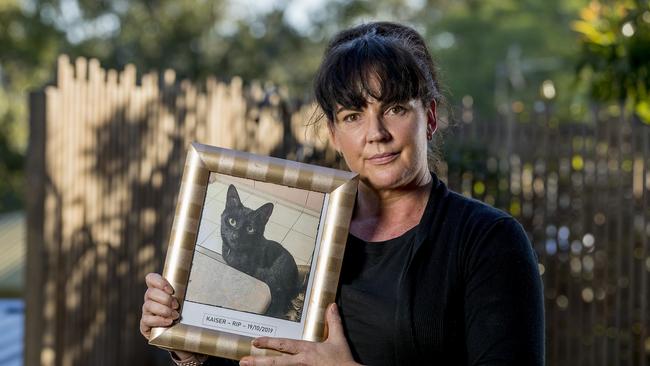 Virginia Ehrlich with a picture of beloved cat, Kaiser, who was attacked and killed by a pack of three dogs. Picture: Jerad Williams.