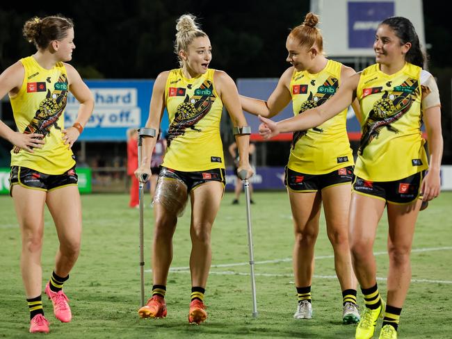 Sarah Hosking was lost to a hamstring. Picture: Dylan Burns/AFL Photos via Getty Images