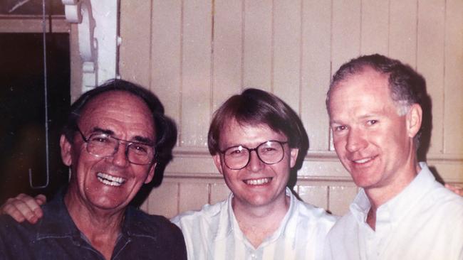 Kevin Rudd (centre) on his 35th Birthday with then-Premier Wayne Goss (R) and state minister Tom Burns (L). Rudd, who served as Goss’ chief-of-staff turned 35 two days after the 1992 state election when Goss was re-elected.