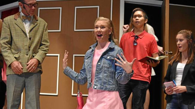 O.M.G. YOU GUYS: Sarah Hall as Elle Woods at the dress rehearsal for  Legally Blonde the Musical , Roma.  The show will open on Thursday at the Roma Cultural Centre. Picture: Ellen Ransley