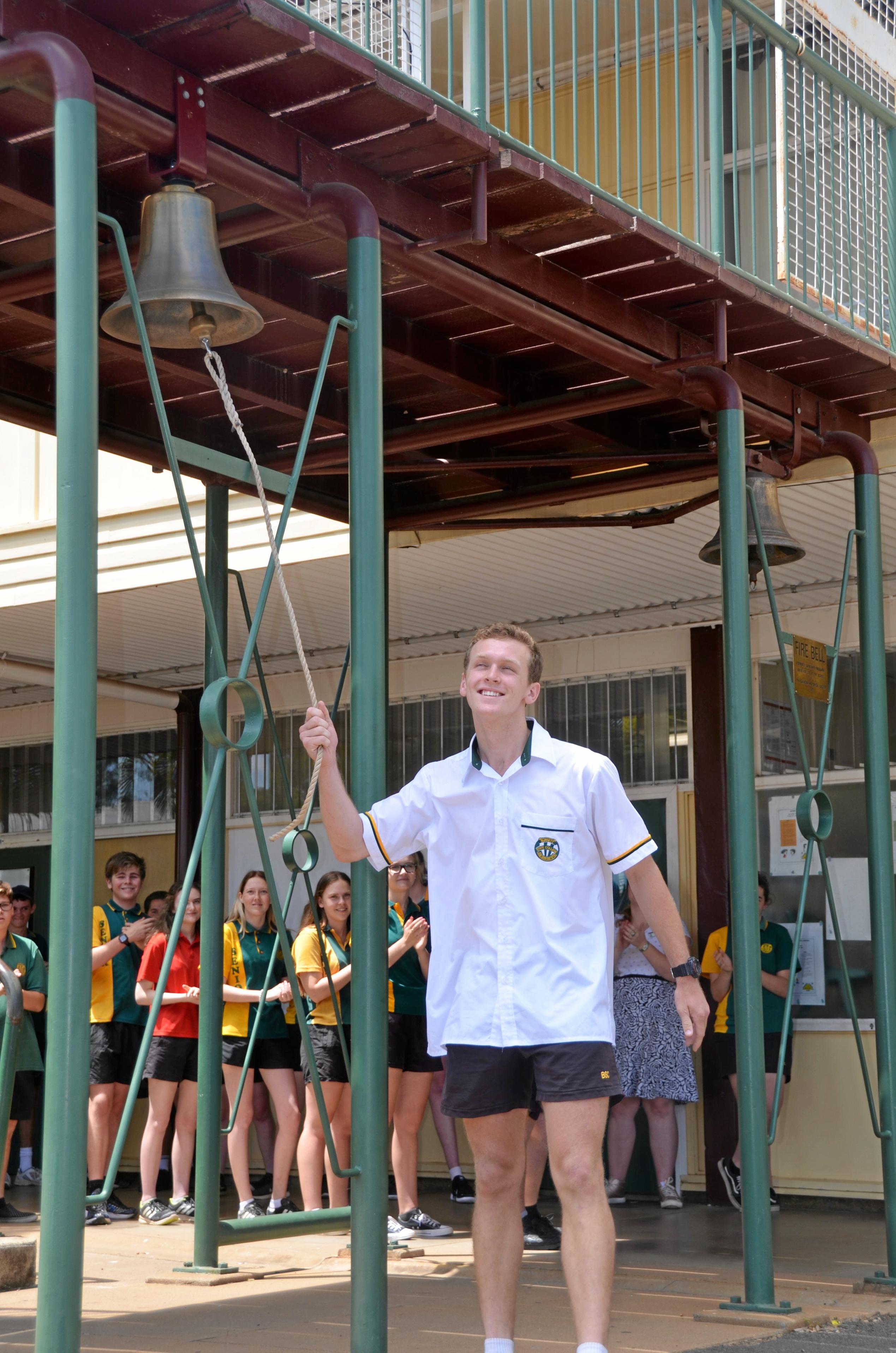 Burnett State College had 39 Year 12 graduates ring the school bell before they walked out the gates as students for the last time. Picture: Felicity Ripper