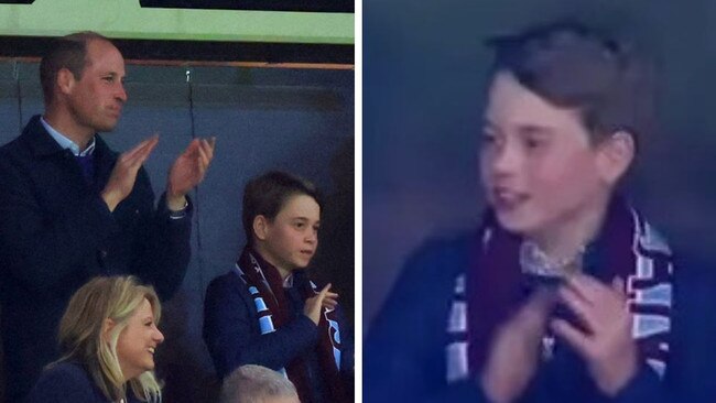 Prince William and Prince George watch soccer match.