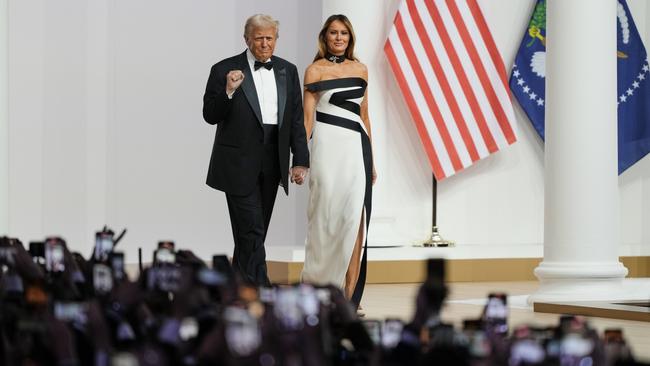 President Donald Trump and First Lady Melania Trump arrive at the Commander in Chief Ball, part of the 60th Presidential Inauguration. Picture: AP