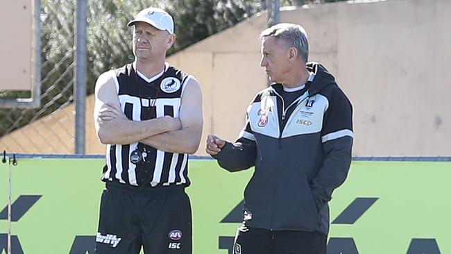 Port Adelaide coach Ken Hinkley, left, believes there is greater clarity surrounding the contentious sling rule after tribunal verdicts this week. Picture: Tait Schmaal