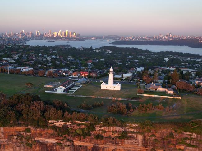 Drone vision shows an aerial view Sydney and the harbour. Picture: Joshua Hulm